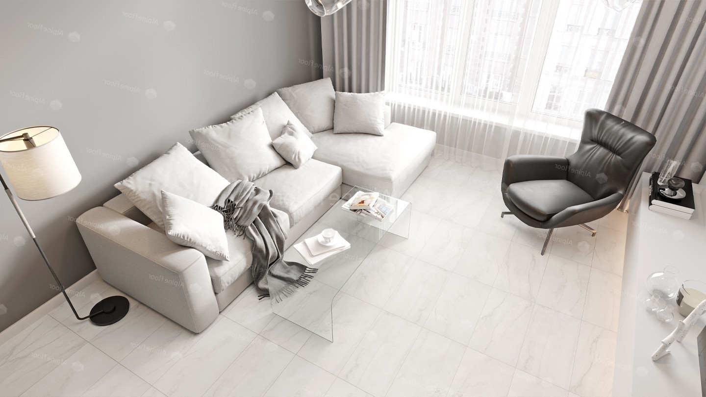 Кварцвиниловая плитка Alpine Floor клеевая Light Stone Брайс ECO 15-7 608×303×2,5 фото в интерьере